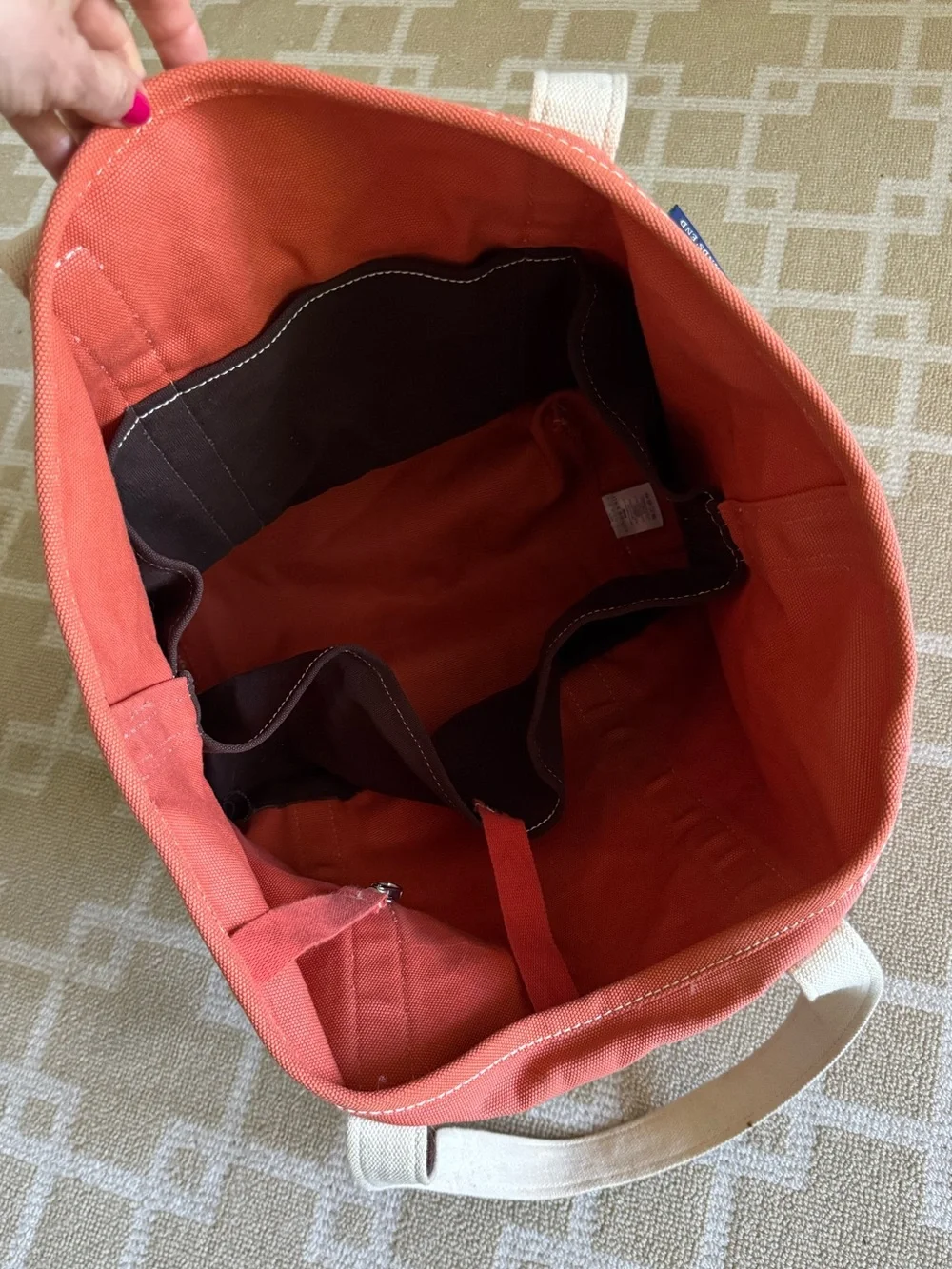Lands’ End Canvas Tote Bag Coral Brown Boat Tote Beach Carryall 33x38 Large - Picture 5 of 8